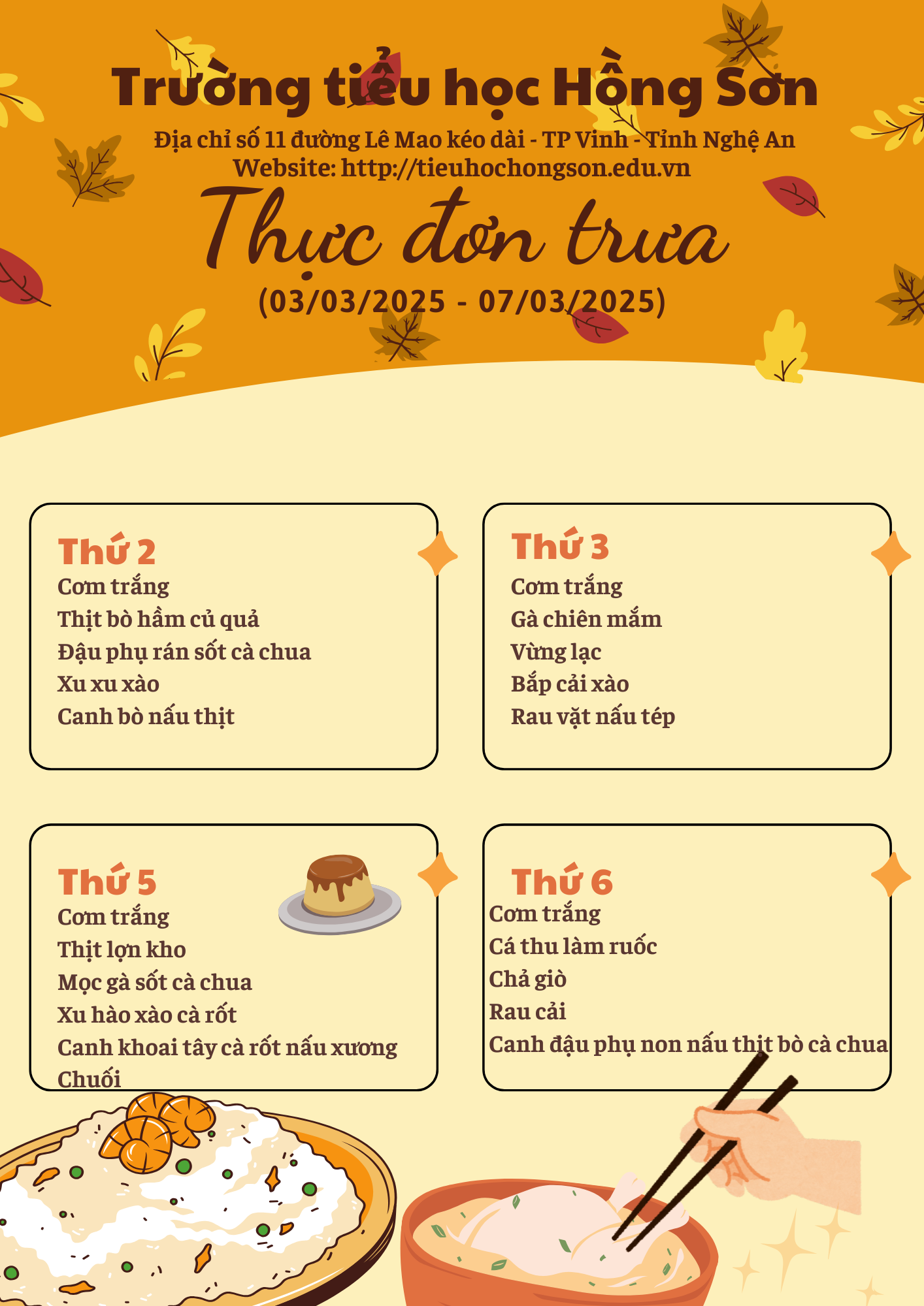 THỰC ĐƠN BÁN TRÚ TUẦN 24