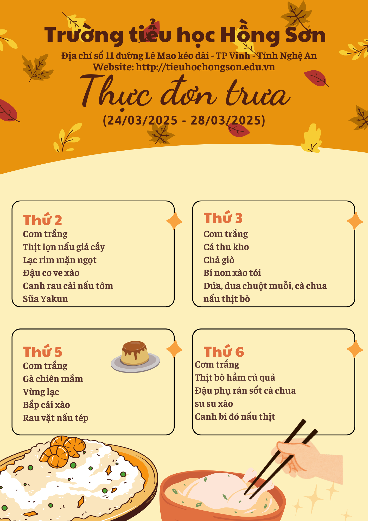 THỰC ĐƠN BÁN TRÚ TUẦN 27